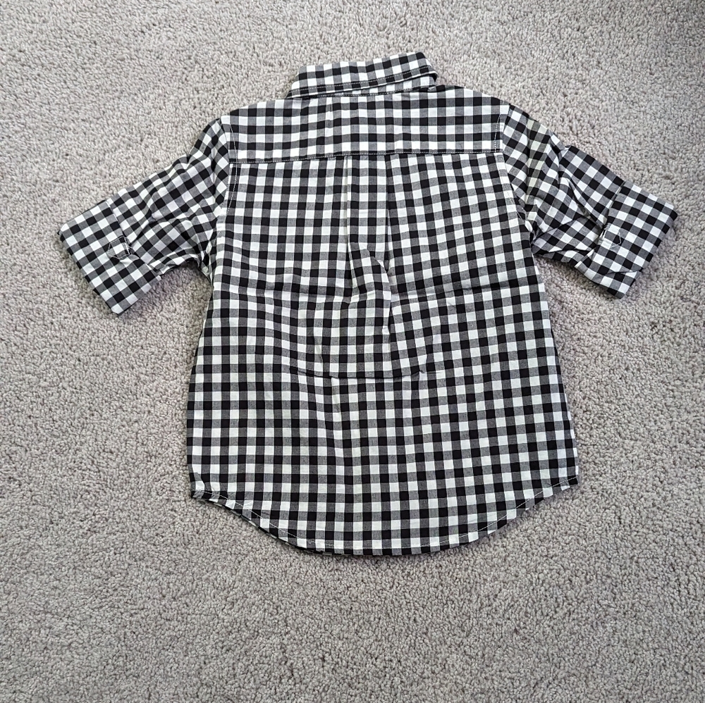 NWT Janie and Jack Long Sleeve Linen Collared Button Up Shirt, Black Gingham, 2T - Picture 5 of 6